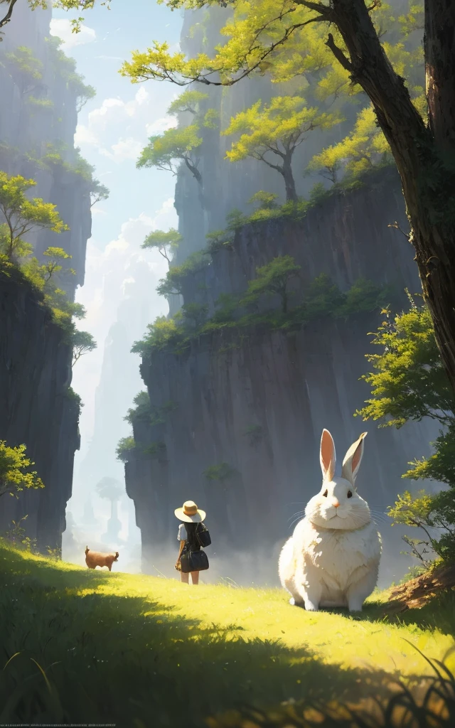 A Painting Of A Rabbit And A Girl Walking Through A Forest Seaart Ai