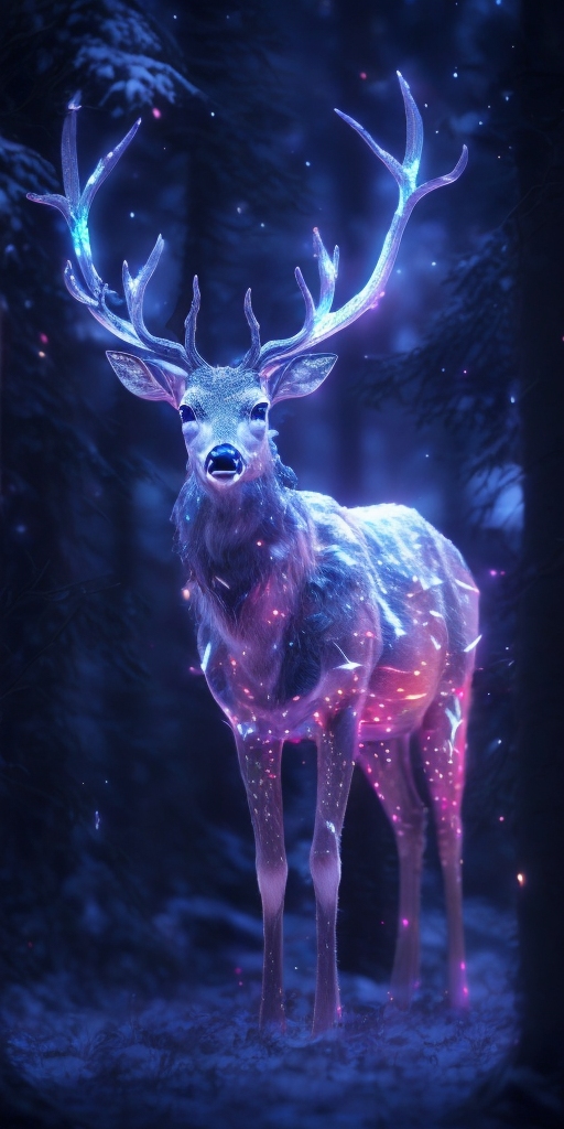 A Close Up Of A Deer With Glowing Antlers In A Forest D Digital Art