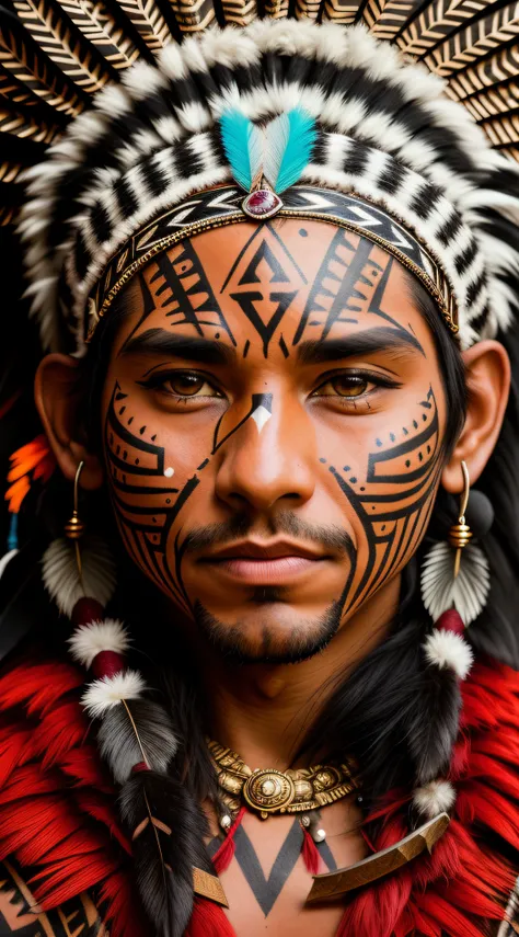 Arafed Man With Tribal Face Paint And Feathered Headdress Tribal