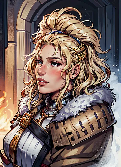 Beautiful Woman Viking Warrior Fur Cloak Armor Blonde Hair SeaArt AI