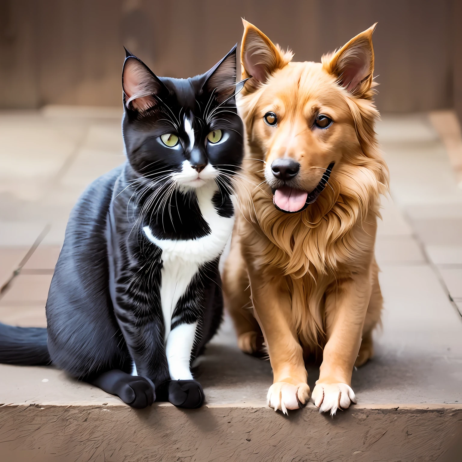 Hay Dos Gatos Y Un Perro Sentados En Las Escaleras Gato Encima Del