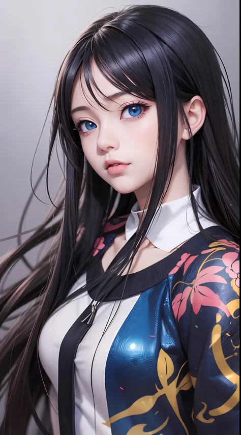 Anime Girl With Long Black Hair And Blue Eyessmooth Anime Cg Art