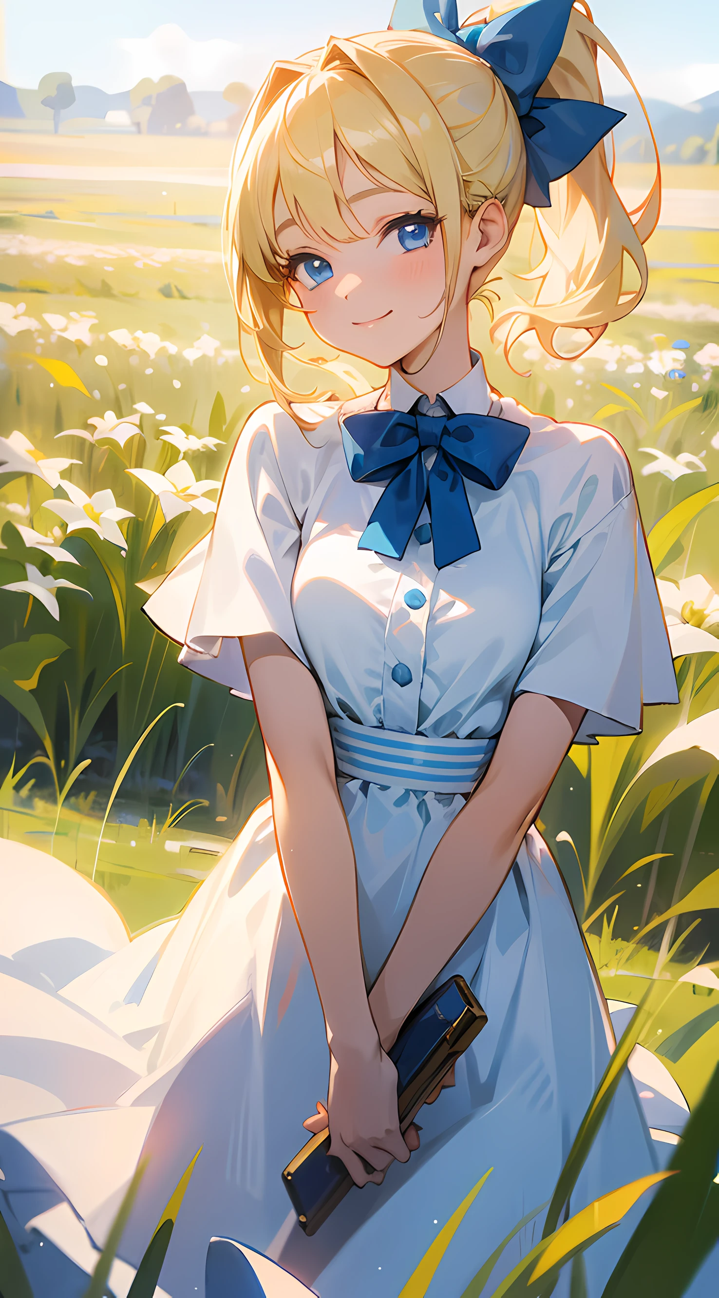 Anime Girl In A Field Of Flowers With A Book Seaart Ai