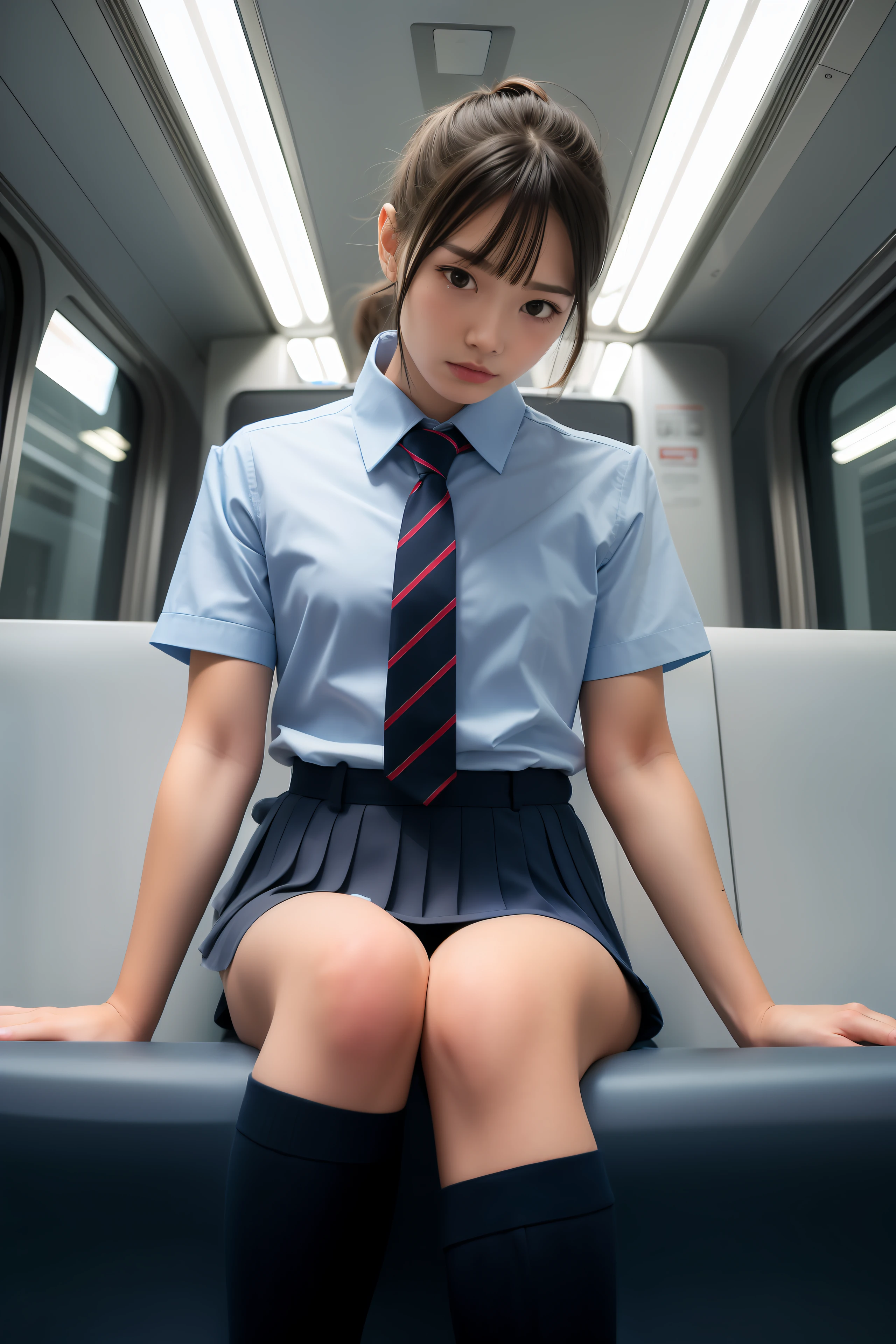 電車に座っている制服を着たアラビアのアジア人女性 SeaArt AI