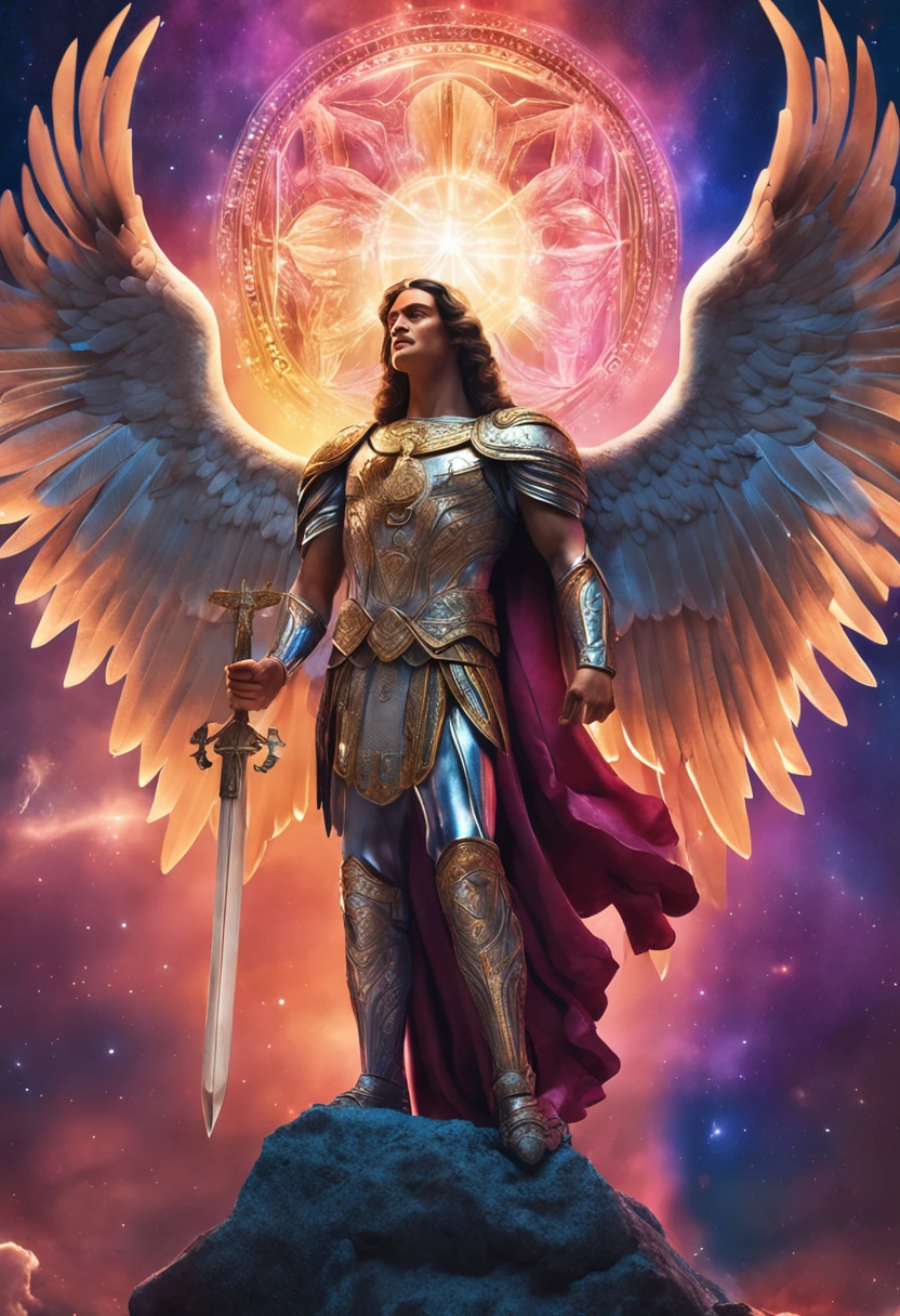 Um Personagem Masculino O Arcanjo Miguel Imagem Celestial Detalhes