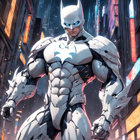 A Realistic Depiction Of An Advanced Cyber Suit Wearing White Batman