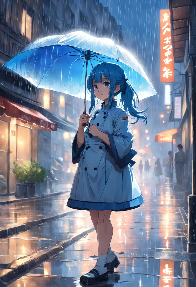 Anime Girl With Blue Hair Holding An Umbrella In The Rain SeaArt AI