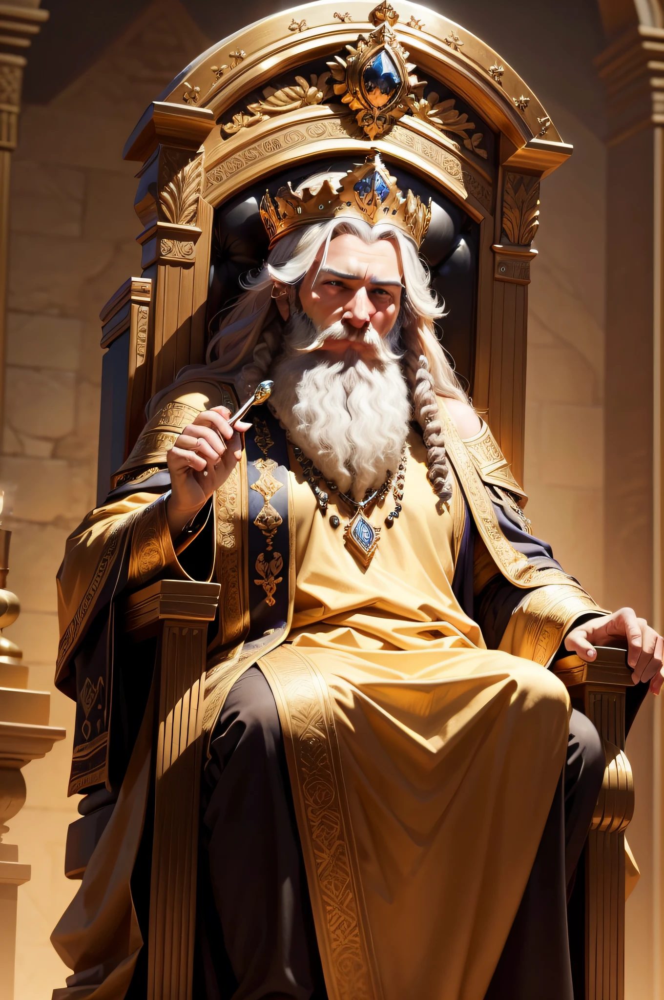 King Solomon The Legendary Ruler Of Ancient Israel Sits Regally Upon