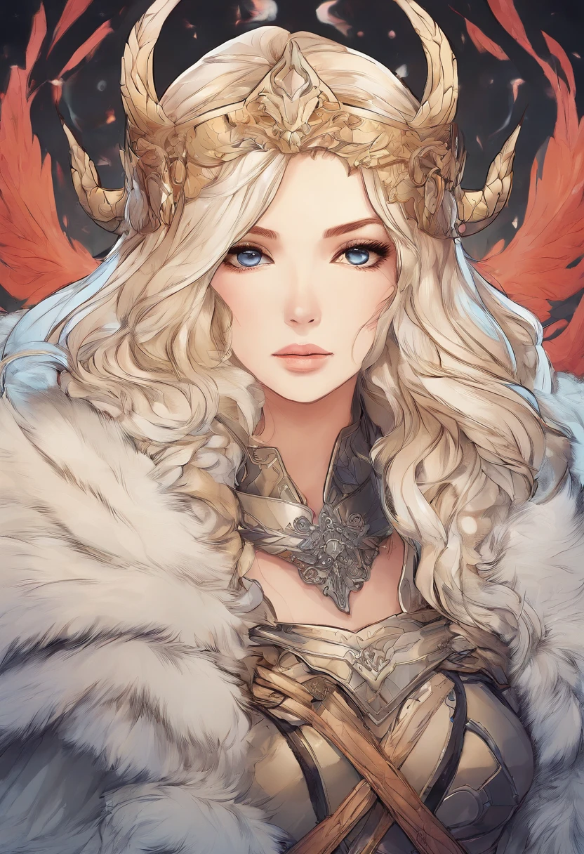 Beautiful Woman Viking Warrior Fur Cloak Armor Blonde Hair SeaArt AI