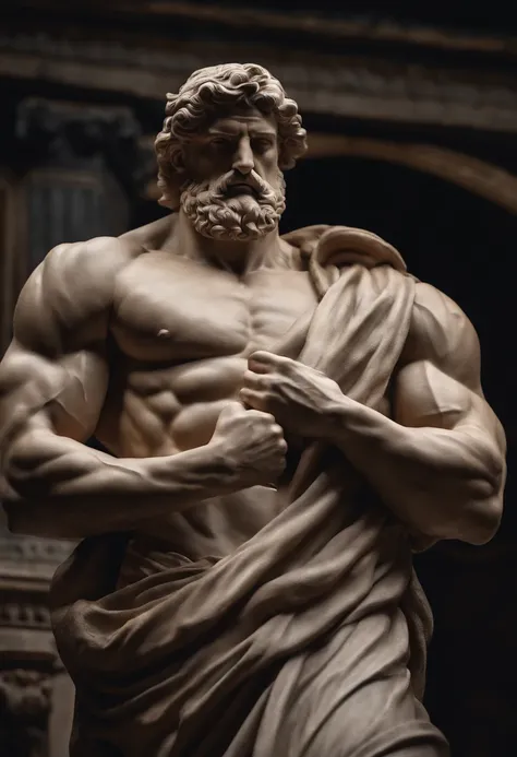 Statue Zeus Style Hercules K Dark Background Cinematic Seaart Ai