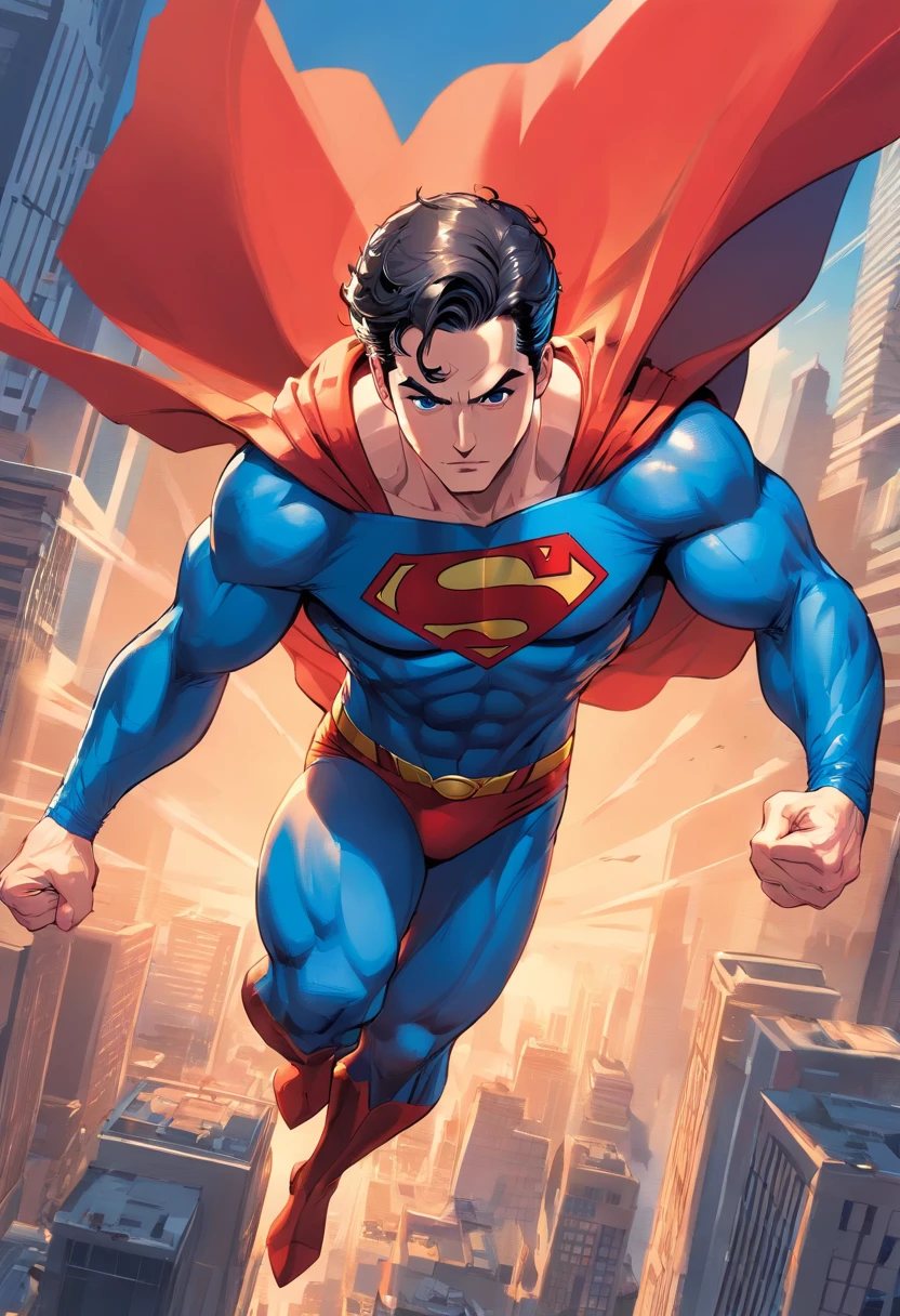 Superman Flying Over A City With A Red Cape Seaart Ai