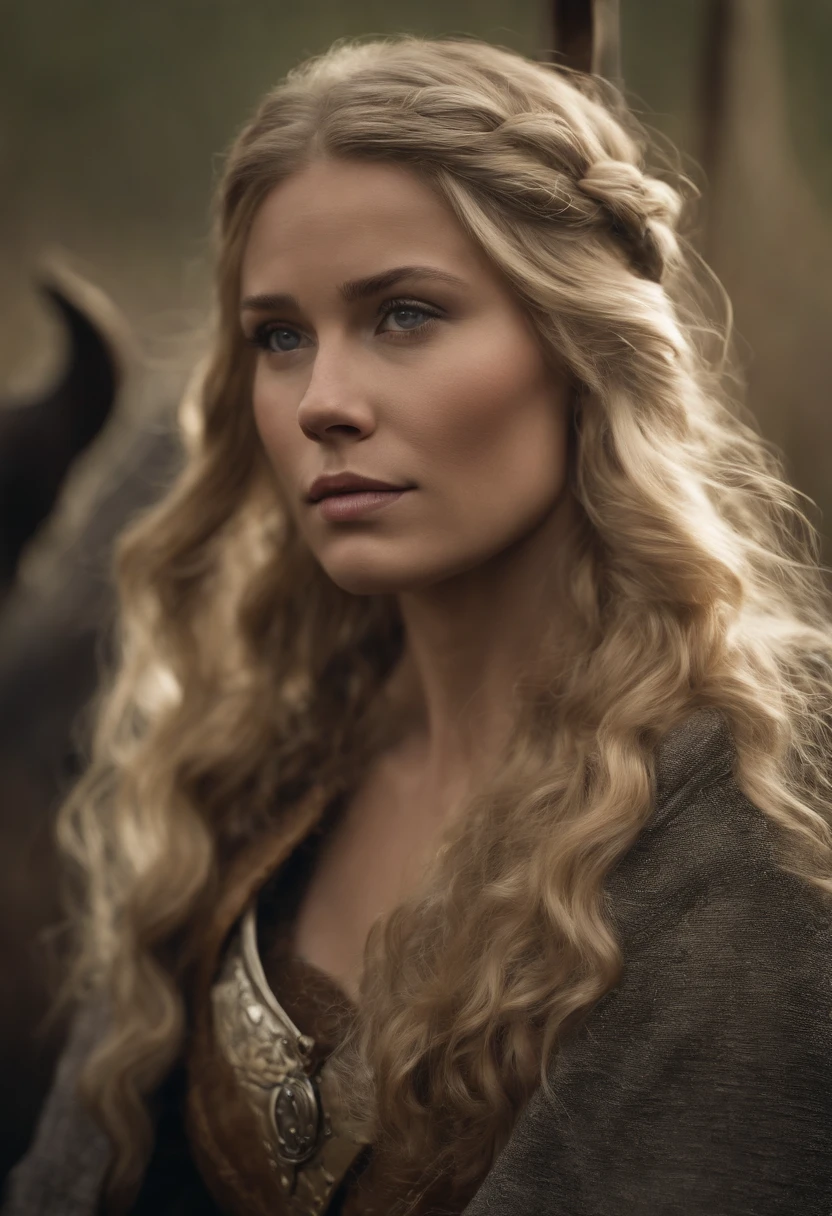 Beautiful Woman Viking Warrior Fur Cloak Armor Blonde Hair SeaArt AI