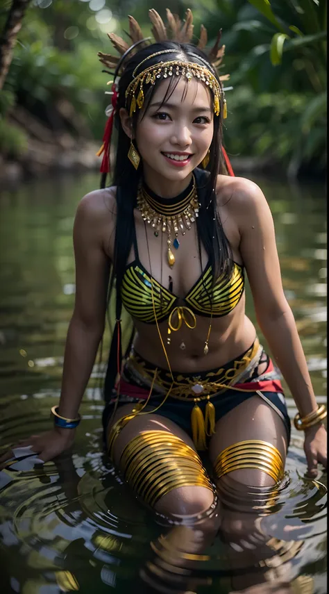 1 Borneo Tribal Girl Wearing Tribal Head Dress And Accessories