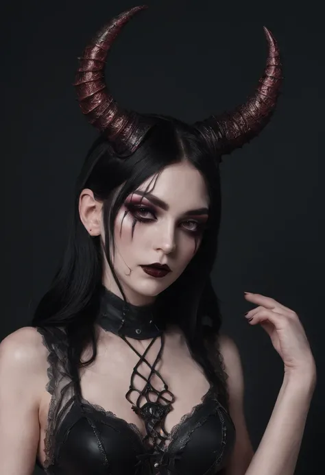 Breathtaking Demon Woman With Horns Dressed In Sexy Lingerie Posing For