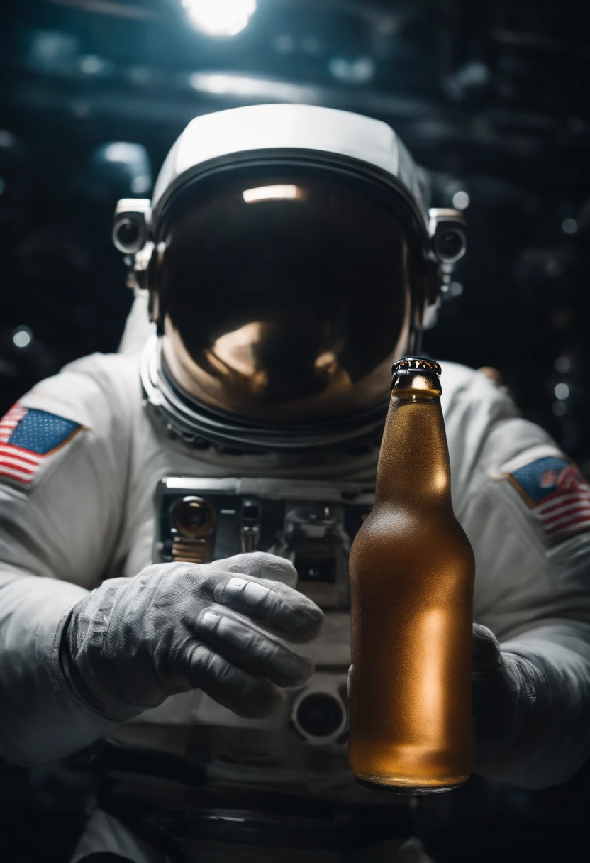 Astronaut In Spacesuit Holding A Beer Bottle In His Hand Seaart Ai