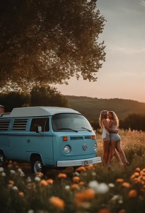 Cinematic Photo Of Two Hot Lesbians Having Sex In Front Of A Light Blue