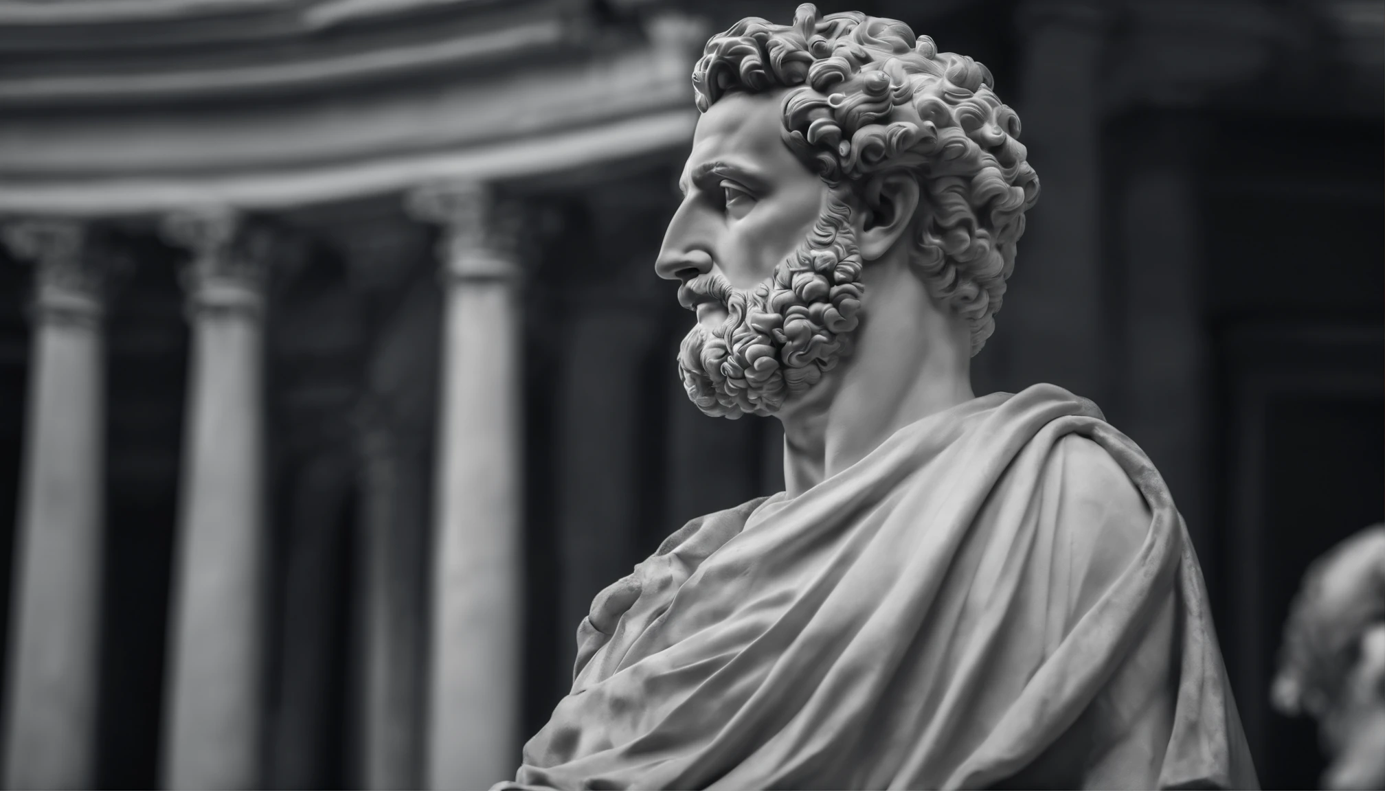 Un Retrato Estatua Del Estoico Marco Aurelio En Blanco Y Negro 4K Face