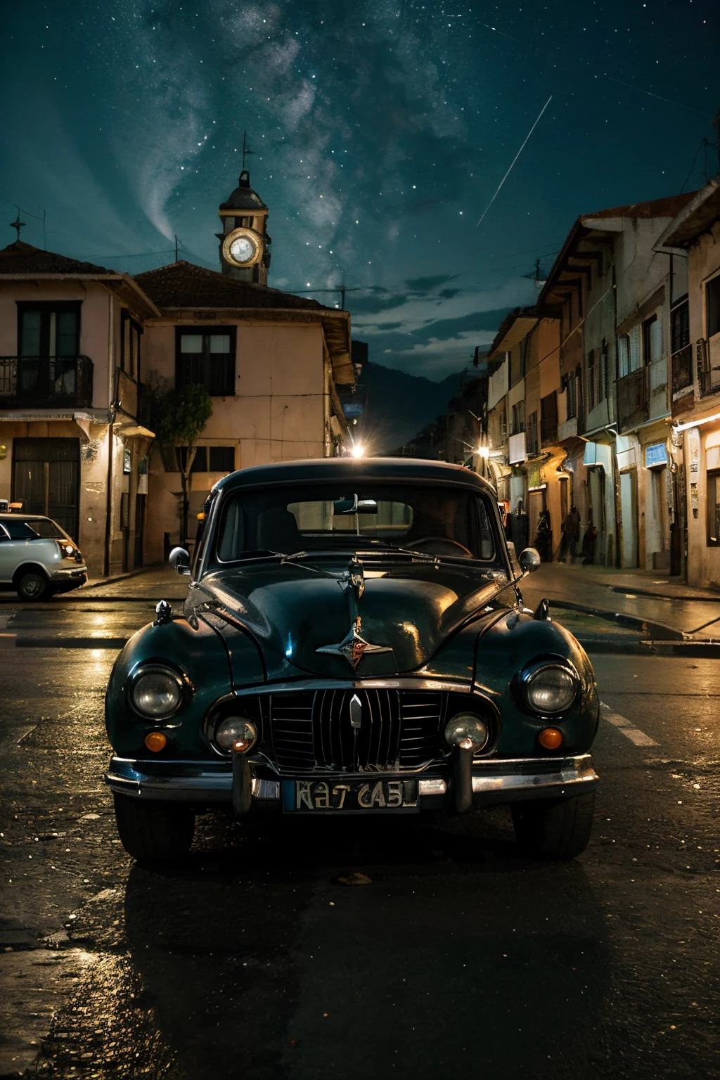 Arafed View Of A Car Parked On A Street At Night SeaArt AI