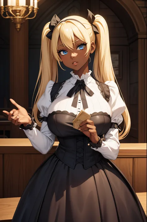 Female Gyaru Twintails Blonde Hair Blue Eyes Dark Brown Skin Large