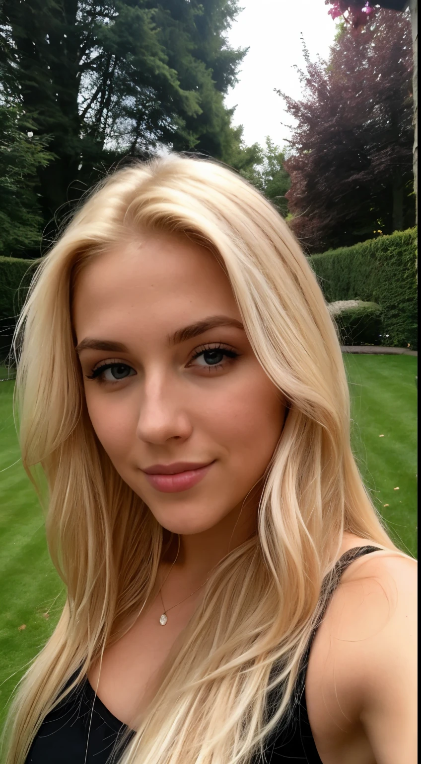 Blonde Woman With Long Hair Posing For A Selfie In A Park Seaart Ai