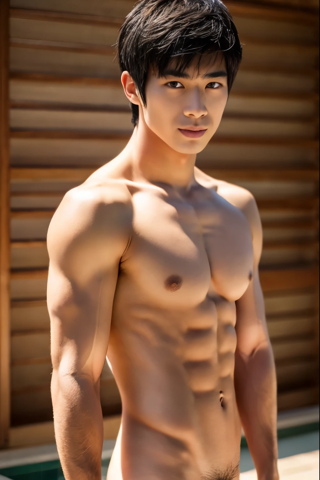 Handsome Japanese Guy Well Muscled Upper Body Naked Wearing Nothing