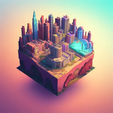 duskametric15 microworlds post apocalyptic isometric cutaway scenery landscape of a city on a venus, vaporwave elements,  postmo...