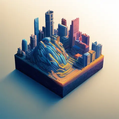 duskametric15 microworlds post apocalyptic isometric cutaway scenery landscape of a city on a venus, vaporwave elements,  postmo...