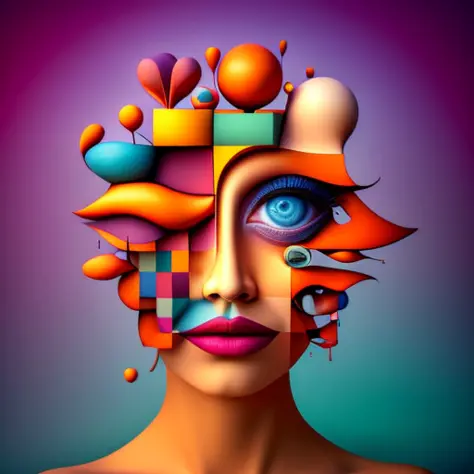 (colorfulsurrealism)++, a head of a woman