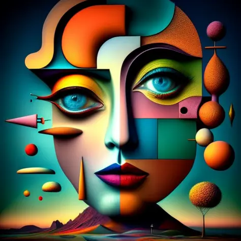 (colorfulsurrealism)++, (surrealism), a face of a woman