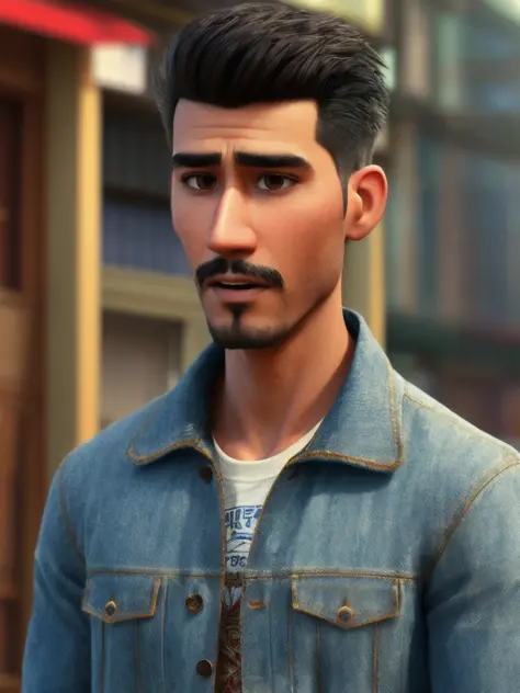 pixarstyle a waist-length portrait of a mestizo guy of Asian and European, modern look, city, hipster natural skin texture, 4k t...