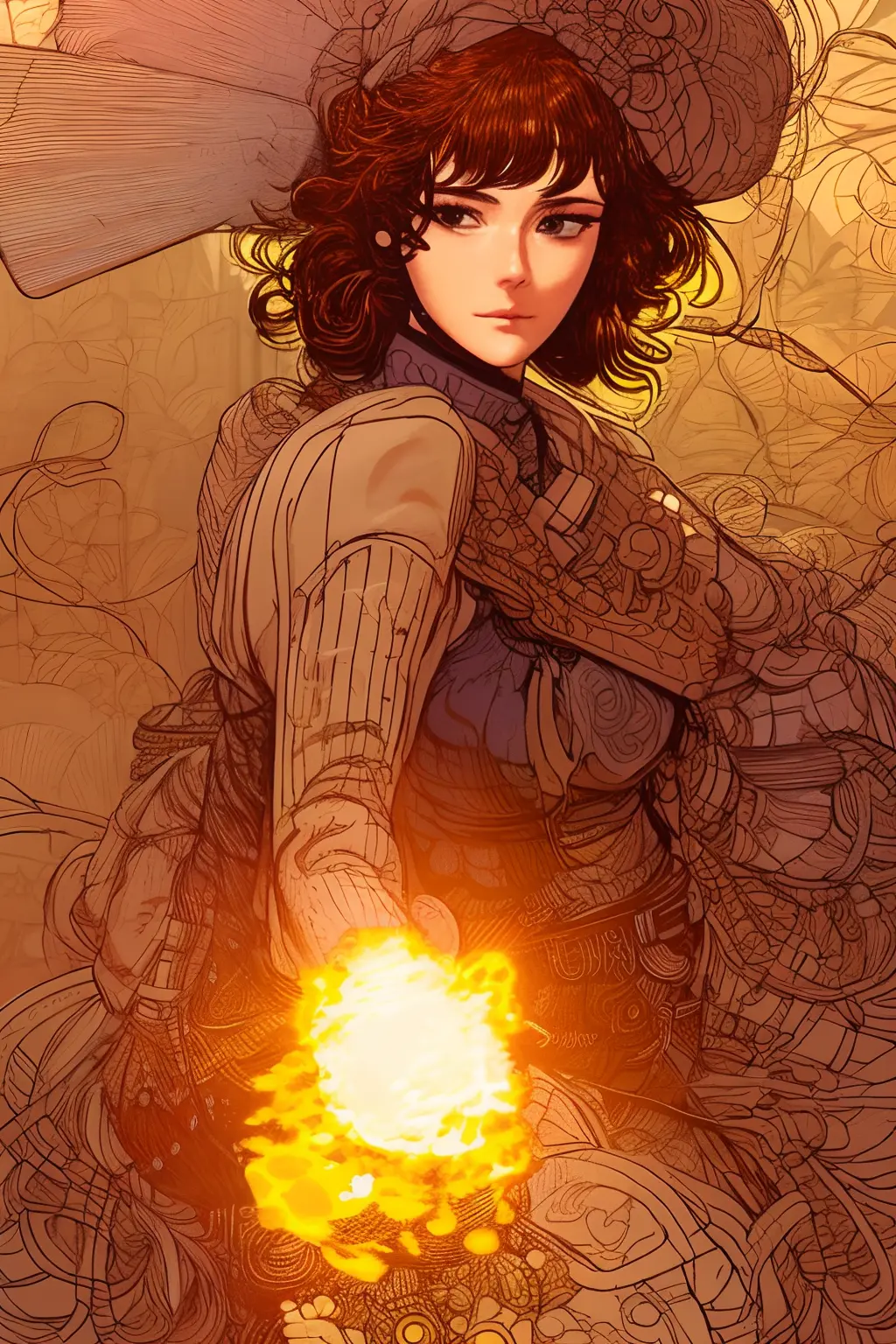 cmodel, digital illustration, highly detailed, smooth, sharp focus, intricate, beautiful, elegant, artstation, very beautiful brown young woman, perfect face, short black hair, scrapper, mage, Eiichiro Oda, Guido Crepax, Posuka Demizu, Jules Bastien-Lepage