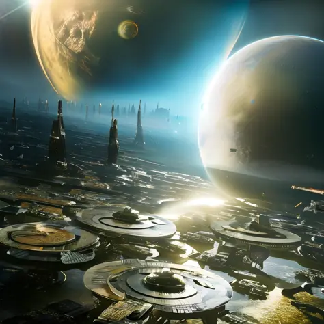 landscape of a futuristic sci fi city, sci fi, ultra realistic, high resolution, city，Black holes, stars