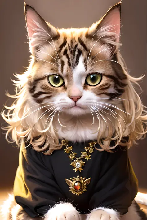 ((a cat in clothes)), fluffy hair, anthropomorphic expressions, rich colors, exquisite details, masterpiece, realistic，2k, 4k, FHD, artsation, cg, realistic, Unreal Engine , real light and shadow, beautiful rich colors, amazing details, masterpiece8k uhd, ...