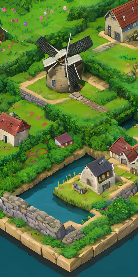 Windmill Mill,Beehive shaped Primitive Chieftain Hall ,Spring theme,Original Hall,realistic,heroes of the storm,beautiful isometric game art