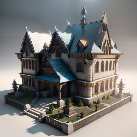 isometric perspective,white background,3D Render,realistic style,Vampire Castle,Vray rendering,Art station, High quality, ultra-high definition details,concept design,monomer building,cinematic light, very high definition, high details, 8k, hyper realistic...