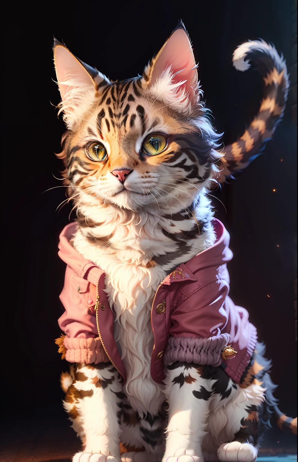 ((a cat in clothes)),，full shot，fluffy hair, anthropomorphic expressions, rich colors, exquisite details, masterpiece, realistic，artsation, cg, realistic, Unreal Engine , real light and shadow, beautiful rich colors, amazing details, high quality，a pair of ears
