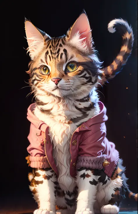 ((a cat in clothes)),，full shot，fluffy hair, anthropomorphic expressions, rich colors, exquisite details, masterpiece, realistic...