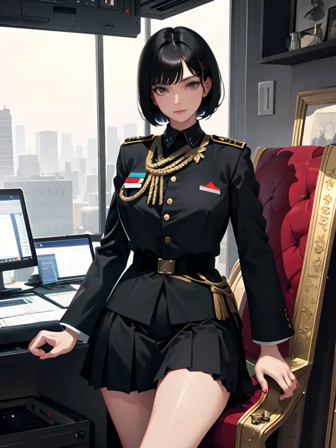 (highest resolution, distinct_image), best quality, masterpiece, highly detailed, semi realistic, a woman with short black hair,...