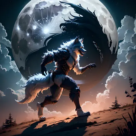 a werewolf is howling in front of a moon, referencing this picture, (extremely detailed CG unified 8k wallpaper), highly detailed, masterpiece,  (HDR)(wallpaper) (Film lighting)(Sharp focus), (extremely detailed CG unity 8k wallpaper), (best quality)