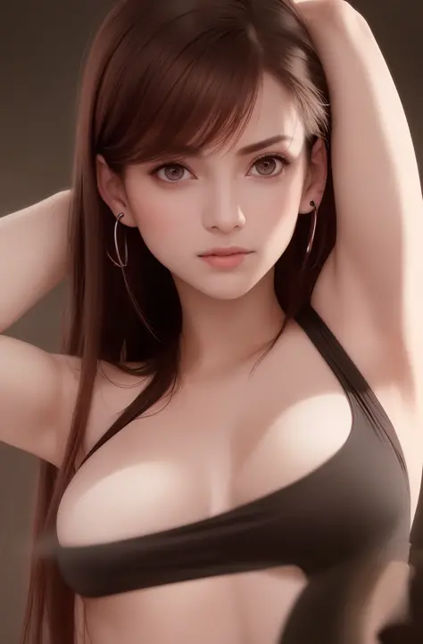 best quality, masterpiece, upper body,
(adult:1.6) hungarian woman, (smirk:0.4), arms behind head,
(photorealistic:1.4), (masterpiece, sidelighting, finely detailed beautiful eyes: 1.2), tifa, final fantasy 7 remake, (1 girl),((a solitary person)),shade of...