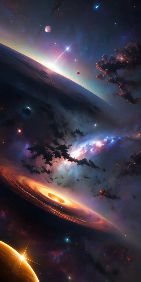 masterpiece, best quality, high quality, extremely detailed CG unity 8k wallpaper, Depth of Field, HDR,,Photorealistic,extremely detailed, Intricate, High Detail, universe, space, galaxy, stars, planets, astronomy, cosmos, celestial, nebula, black hole, solar system, cosmic rays, supernova, deep space, astronomical objects