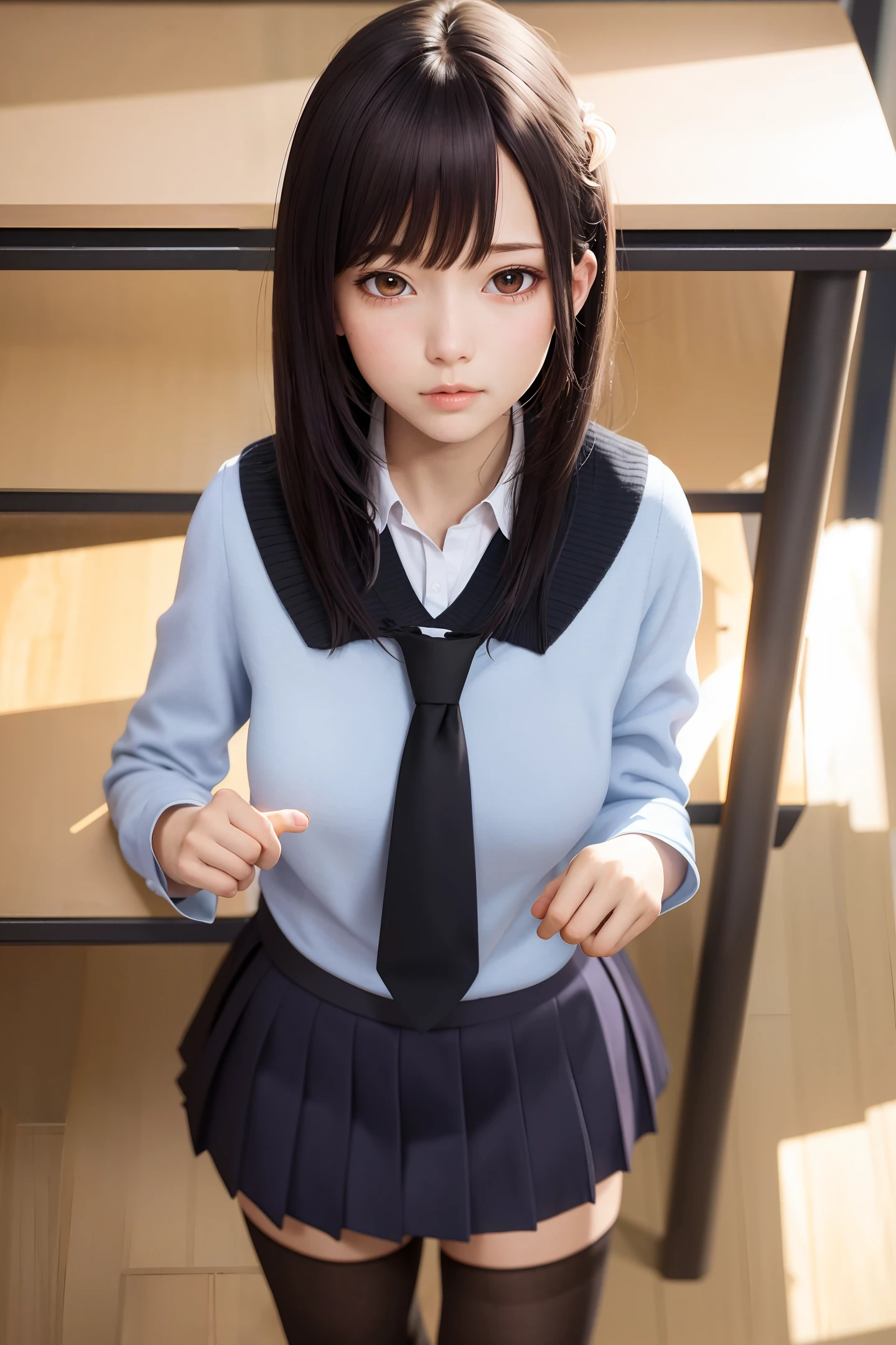 Masterpiece, best quality, super detailed, illustration, colorful, falt color, depth of field, lens flare,

1girl, anime, giving a lecture, black hair, looking at the audience, school, classroom, pleated miniskirt, school uniform, serafuku, black pantyhose, detailed skin texture, detailed cloth texture, detailed beautiful face,