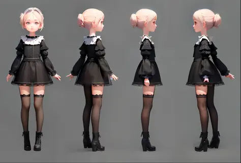 (Same character, front, side, back), simple background! , (full body), in the center of the screen, realistic texture, detailed ...