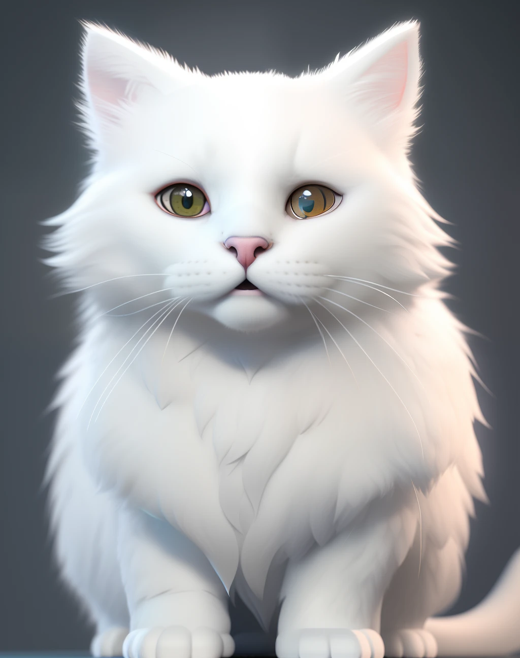 super süße flauschige weiße Katze , fotorealistisch, 4K, Extrem detailliert, Vray-Rendering, unwirkliche Engine, Midjoinneyart-Stil