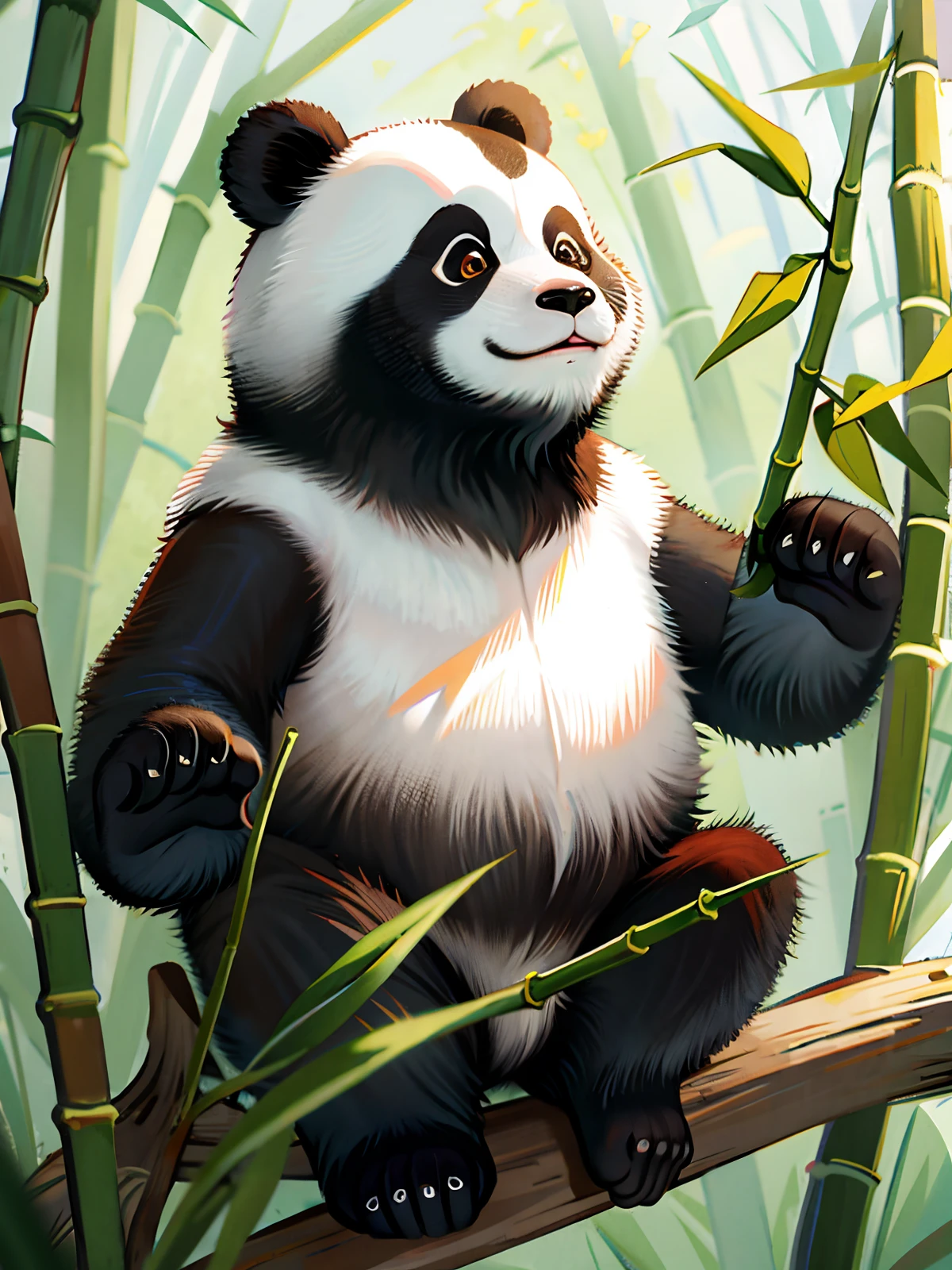 Lindo panda gigante, bambú