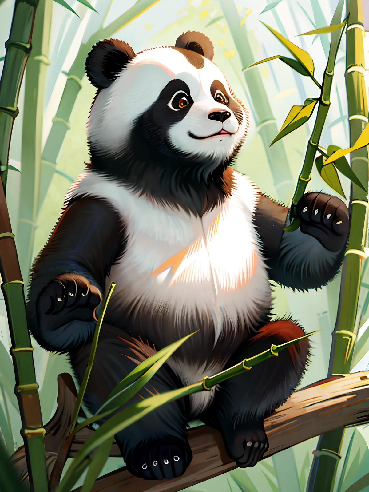 Panda géant mignon, bambou