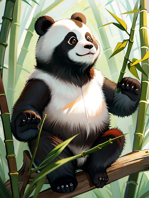Cute giant panda, bamboo