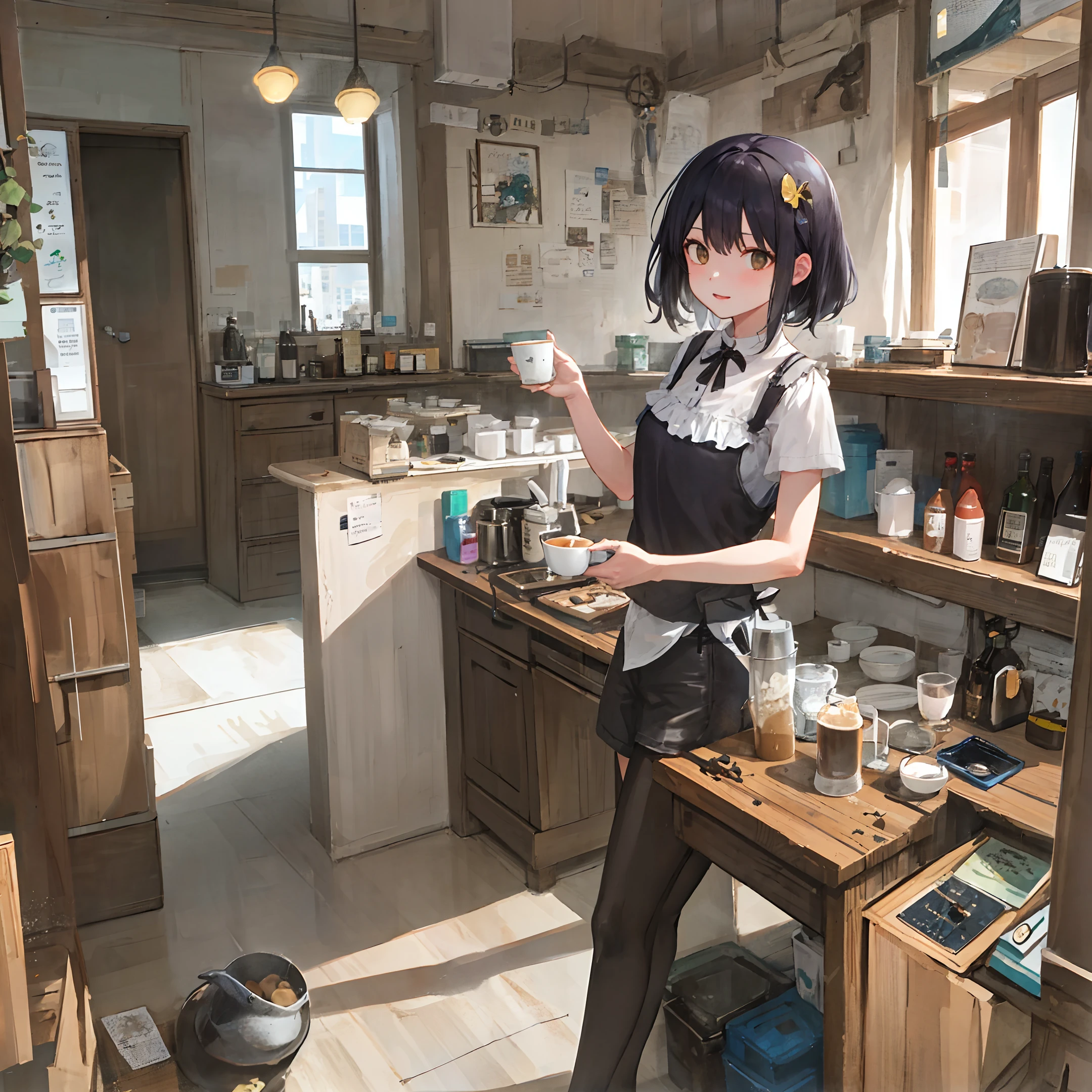 Anime girl in a kitchen with a blender and a pot - SeaArt AI