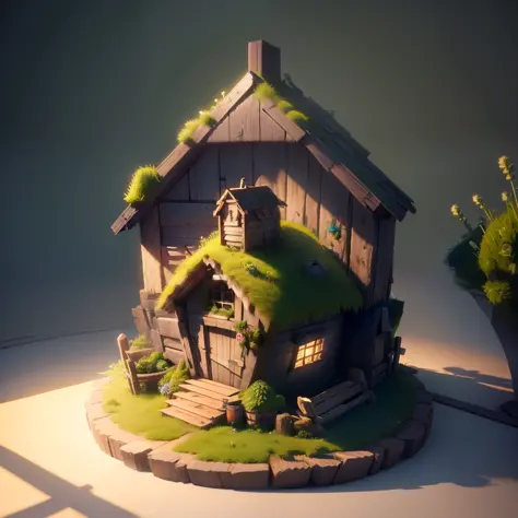 Masterpiece, best quality, (very detailed CG unity 8k wallpaper), (best quality), (best illustration), (best shadows), round turnip hut covered with moss, isometric 3D , octane rendering, ray tracing, highly detailed