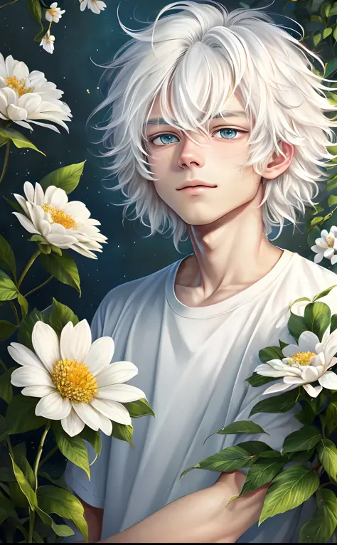 (2D), high quality, high quality, masterpiece, 8k, very detailed, amazing, detailed, male, (twenty years old), short white hair,...